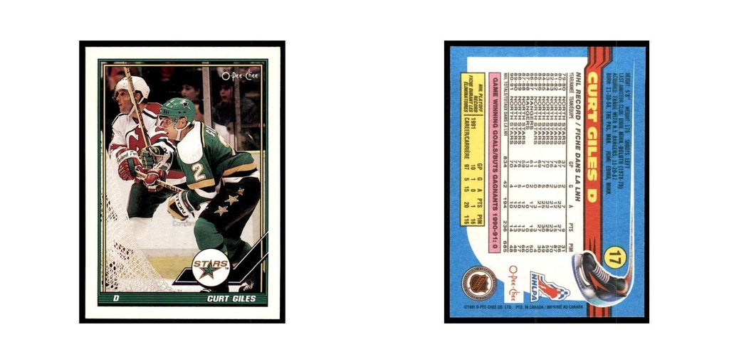 Curt Giles 1991 O-Pee-Chee #17 Minnesota North Stars Hockey Card NM