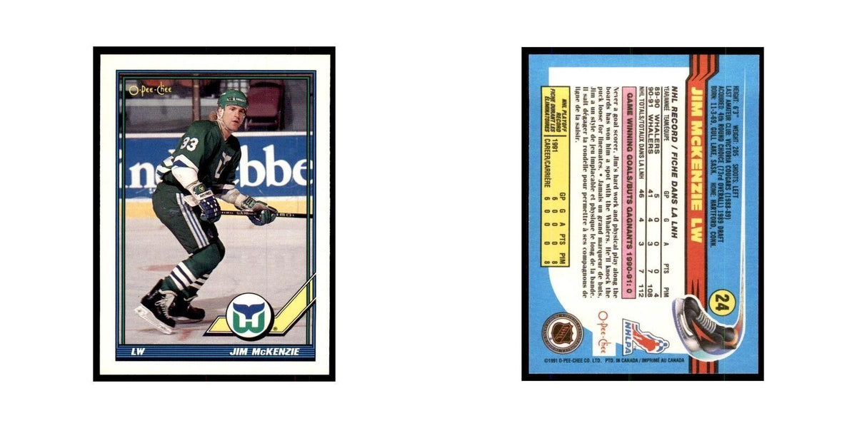 Jim McKenzie Rookie 1991 O-Pee-Chee #24 Hartford Whalers Hockey Card NM