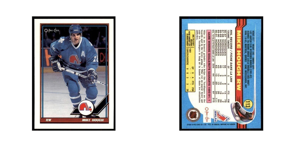 Mike Hough 1991 O-Pee-Chee #113 Quebec Nordiques Hockey Card NM
