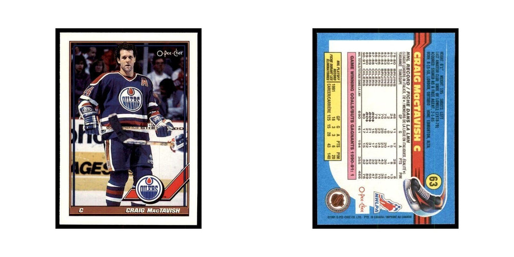 Craig MacTavish 1991 O-Pee-Chee #63 Edmonton Oilers Hockey Card NM