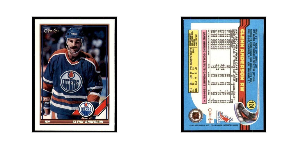Glenn Anderson 1991 O-Pee-Chee #124 Edmonton Oilers Hockey Card NM