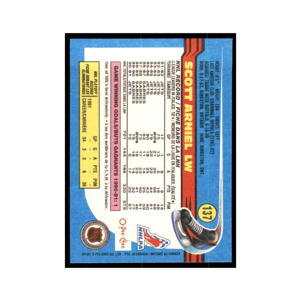 Scott Arniel 1991 O-Pee-Chee #137 Winnipeg Jets Hockey Card NM