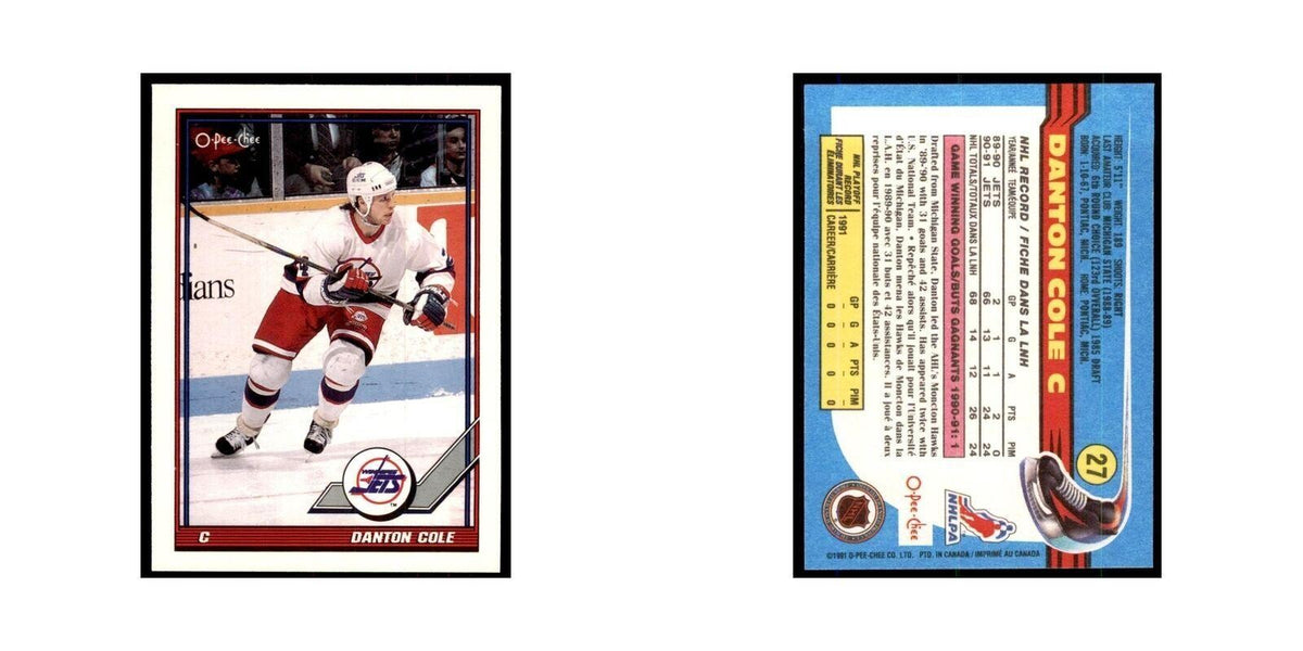 Danton Cole 1991 O-Pee-Chee #27 Winnipeg Jets Hockey Card NM