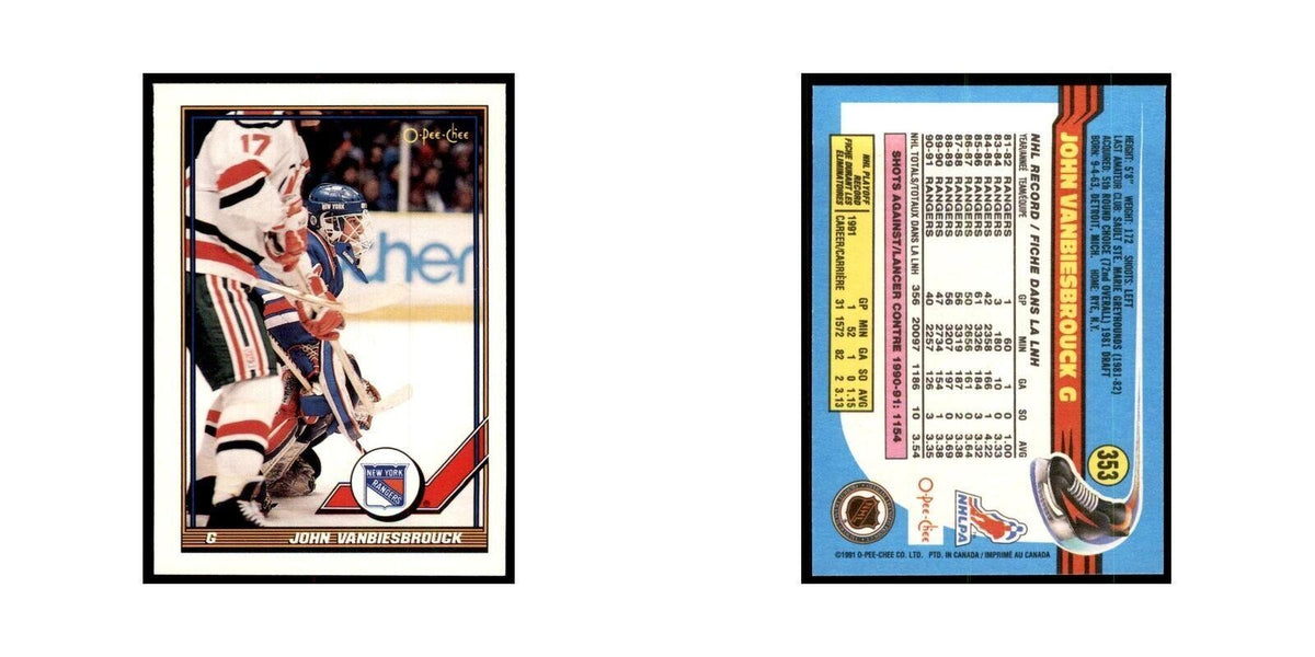 John Vanbiesbrouck 1991 O-Pee-Chee #353 New York Rangers Hockey Card NM