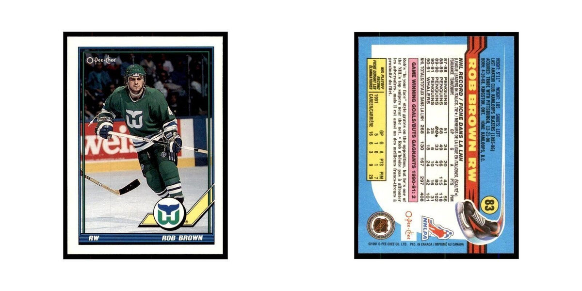 Rob Brown 1991 O-Pee-Chee #83 Hartford Whalers Hockey Card NM