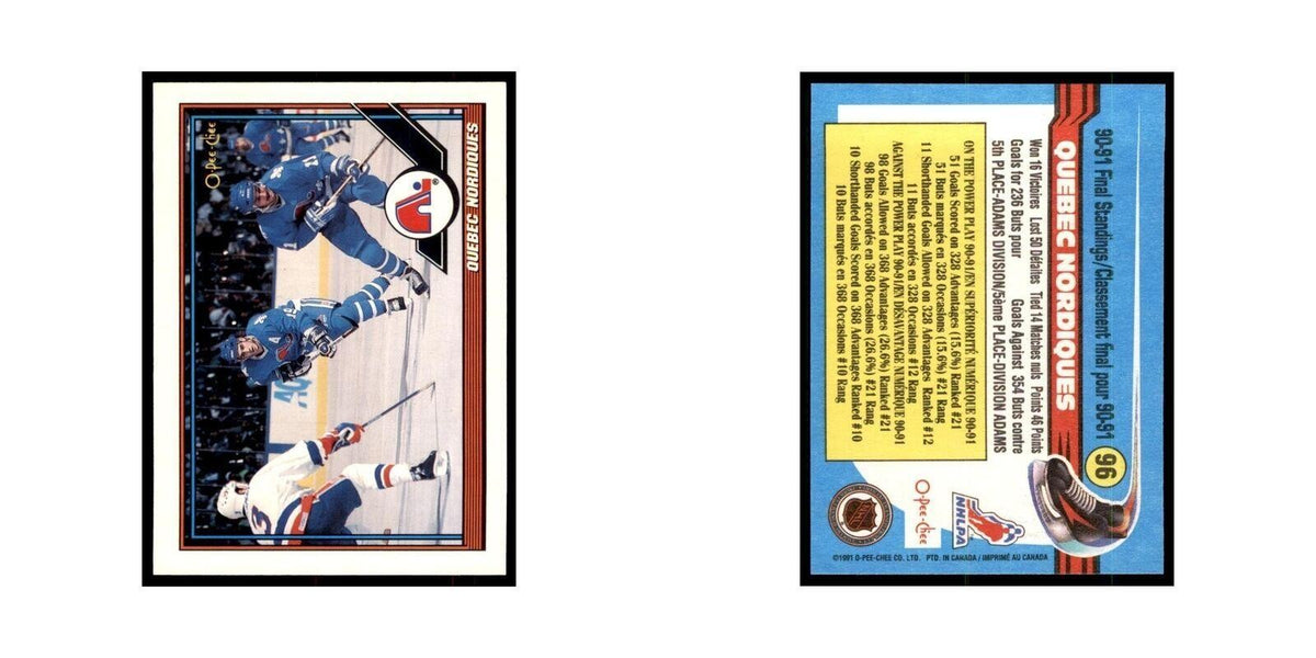 Quebec Nordiques 1991 O-Pee-Chee #96 Quebec Nordiques Hockey Card NM