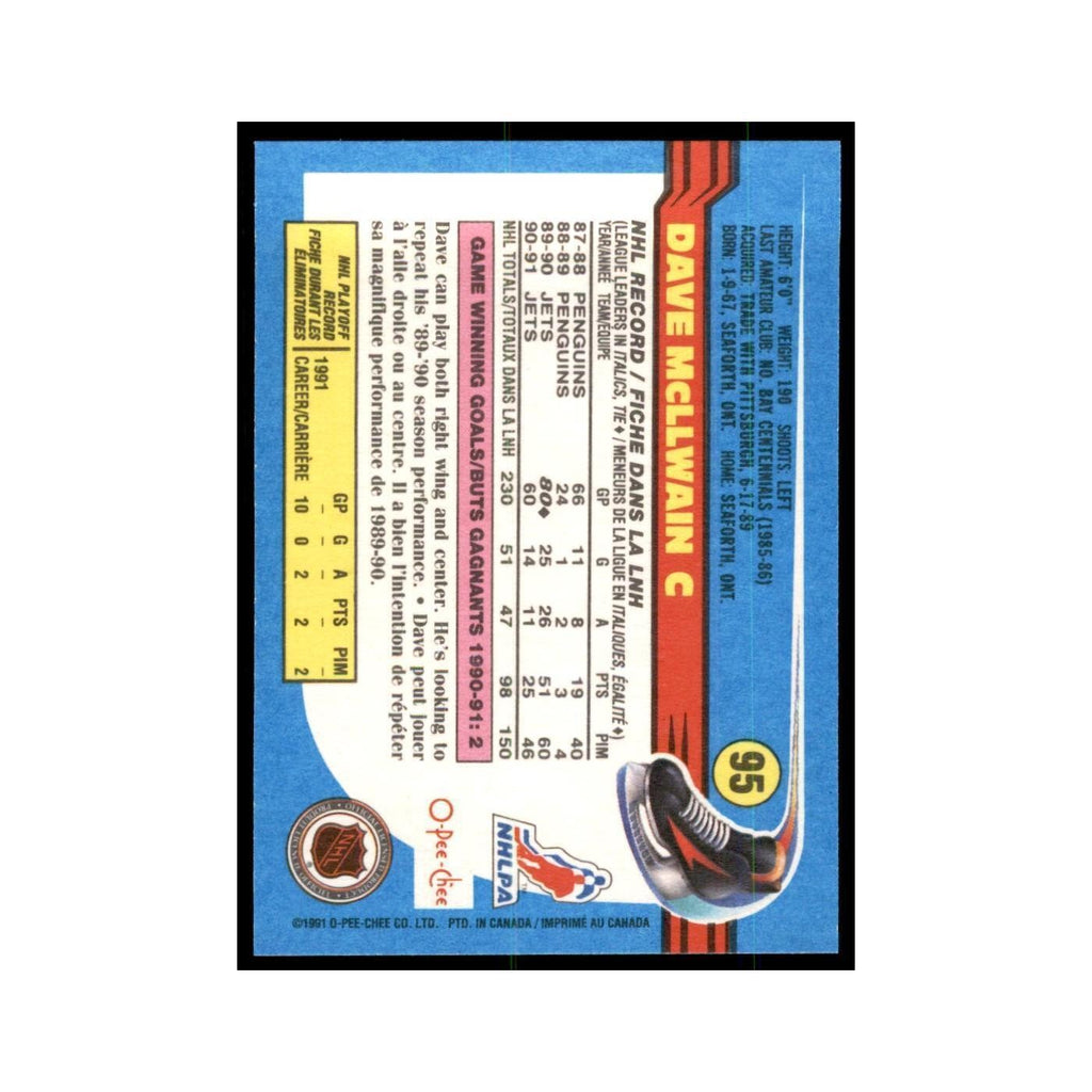 Dave McLlwain 1991 O-Pee-Chee #95 Winnipeg Jets Hockey Card NM