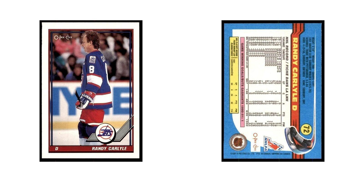 Randy Carlyle 1991 O-Pee-Chee #72 Winnipeg Jets Hockey Card NM