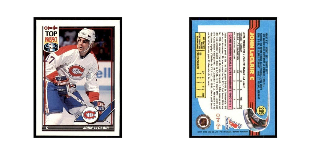John LeClair Rookie 1991 O-Pee-Chee #209 Montreal Canadiens Hockey Card NM