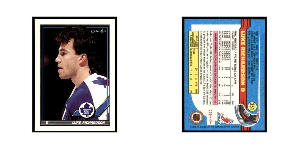 Luke Richardson 1991 O-Pee-Chee #351 Toronto Maple Leafs Hockey Card NM