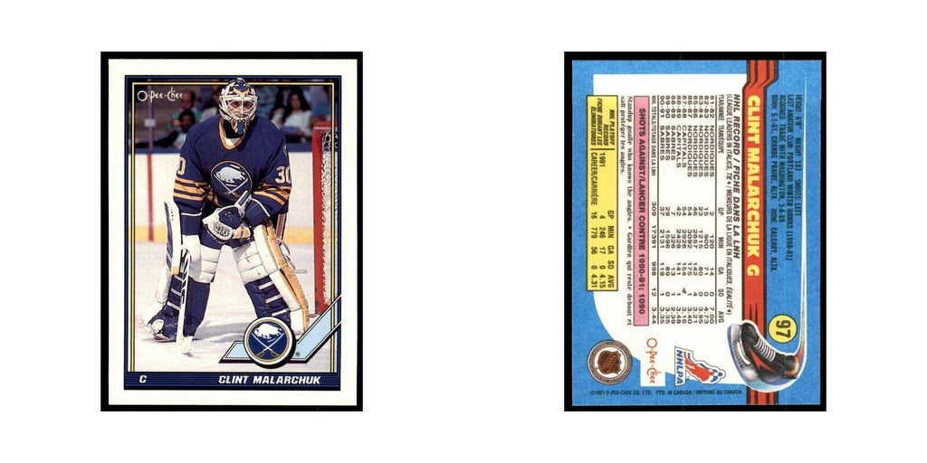 Clint Malarchuk 1991 O-Pee-Chee #97 Buffalo Sabres Hockey Card NM