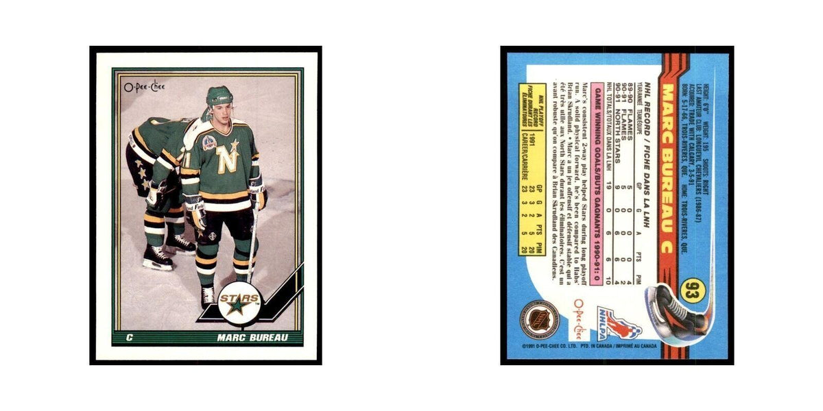 Marc Bureau 1991 O-Pee-Chee #93 Minnesota North Stars Hockey Card NM