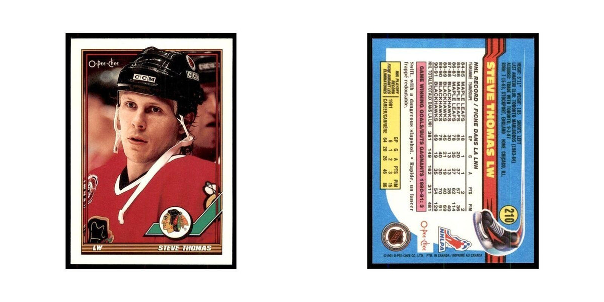 Steve Thomas 1991 O-Pee-Chee #210 Chicago Blackhawks Hockey Card NM