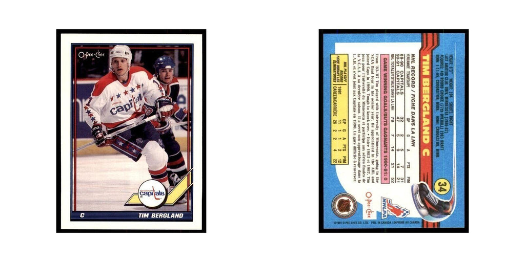 Tim Bergland 1991 O-Pee-Chee #34 Washington Capitals Hockey Card NM
