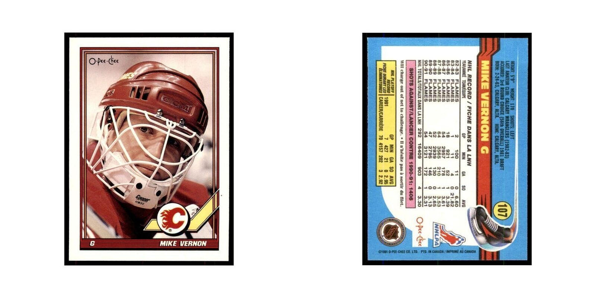 Mike Vernon 1991 O-Pee-Chee #107 Calgary Flames Hockey Card NM