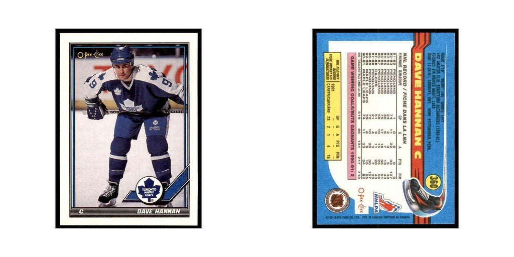 Dave Hannan 1991 O-Pee-Chee #360 Toronto Maple Leafs Hockey Card NM