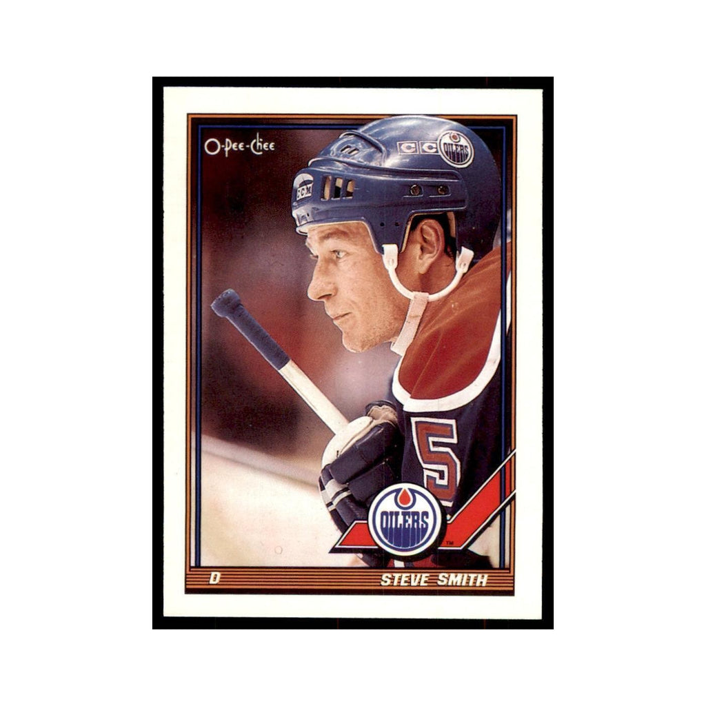 Steve Smith 1991 O-Pee-Chee #21 Edmonton Oilers Hockey Card NM