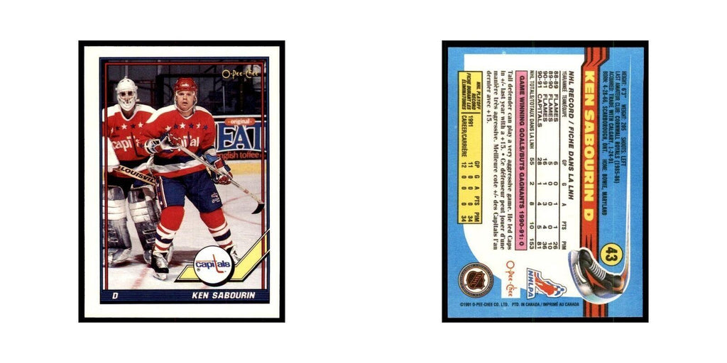 Ken Sabourin 1991 O-Pee-Chee #43 Washington Capitals Hockey Card NM