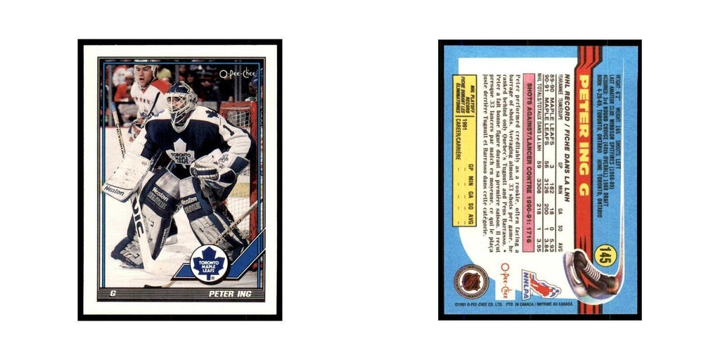 Peter Ing 1991 O-Pee-Chee #145 Toronto Maple Leafs Hockey Card NM