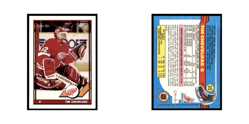 Tim Cheveldae 1991 O-Pee-Chee #35 Detroit Red Wings Hockey Card NM