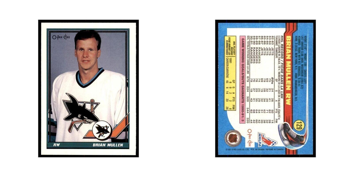 Brian Mullen 1991 O-Pee-Chee #129 San Jose Sharks Hockey Card NM