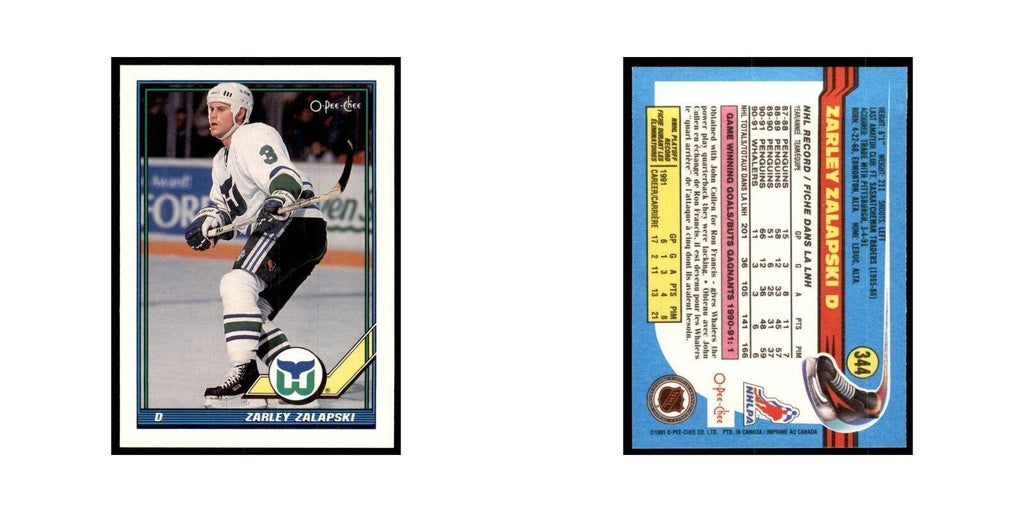 Zarley Zalapski 1991 O-Pee-Chee #344 Hartford Whalers Hockey Card NM