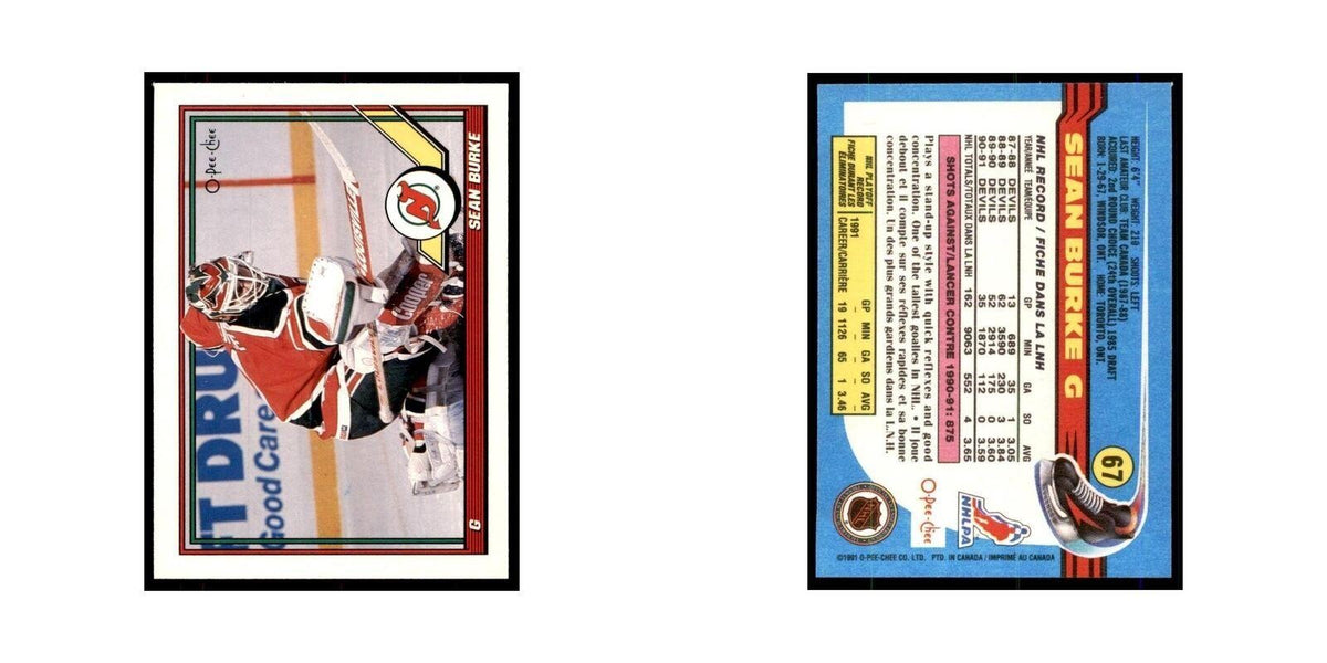Sean Burke 1991 O-Pee-Chee #67 New Jersey Devils Hockey Card NM