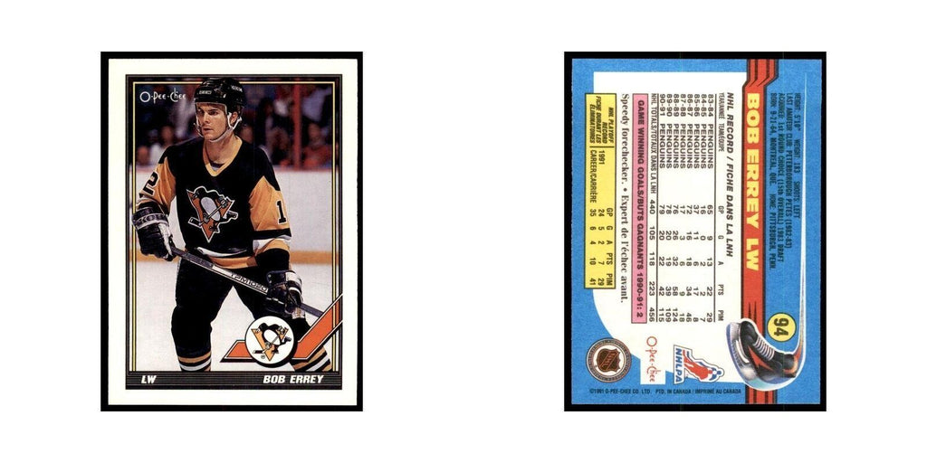 Bob Errey 1991 O-Pee-Chee #94 Pittsburgh Penguins Hockey Card NM