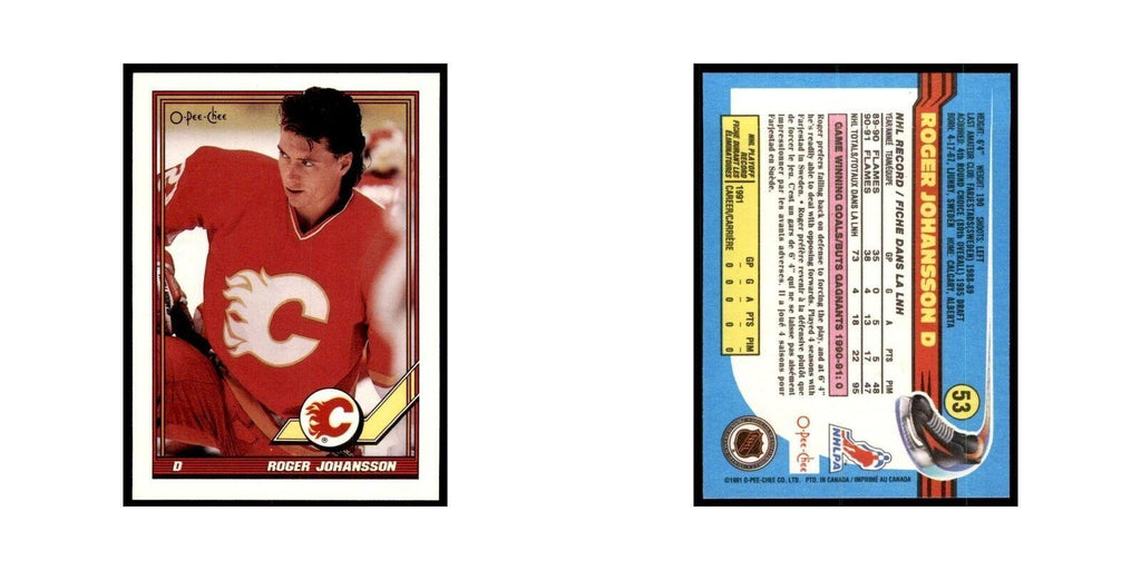 Roger Johansson 1991 O-Pee-Chee #53 Calgary Flames Hockey Card NM