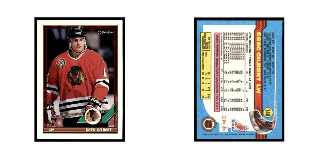 Greg Gilbert 1991 O-Pee-Chee #149 Chicago Blackhawks Hockey Card NM