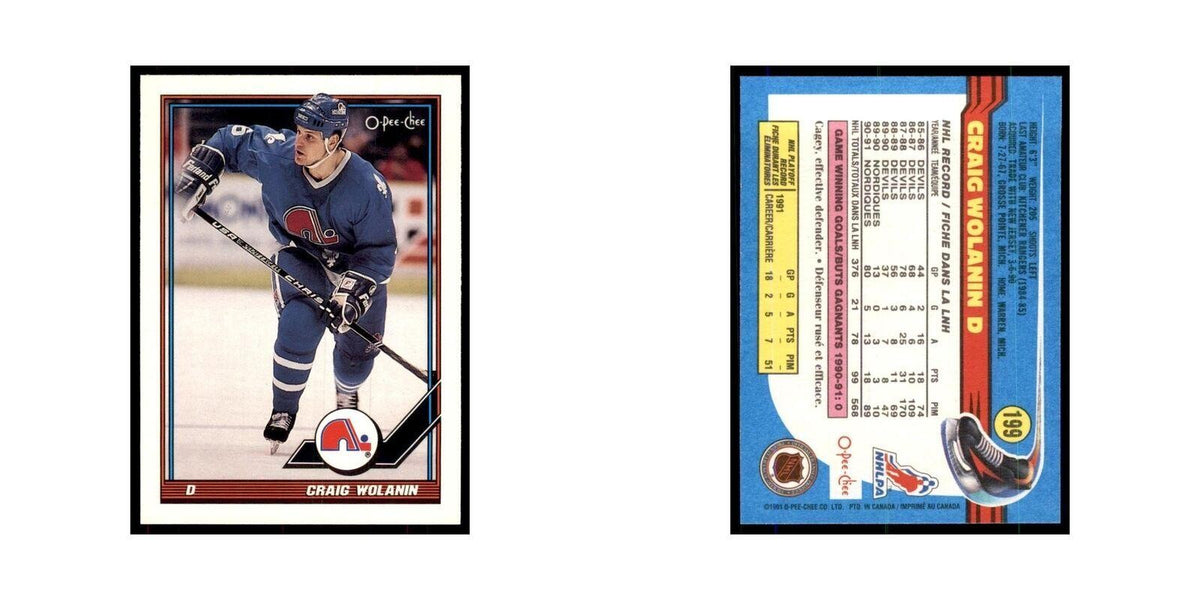 Craig Wolanin 1991 O-Pee-Chee #199 Quebec Nordiques Hockey Card NM