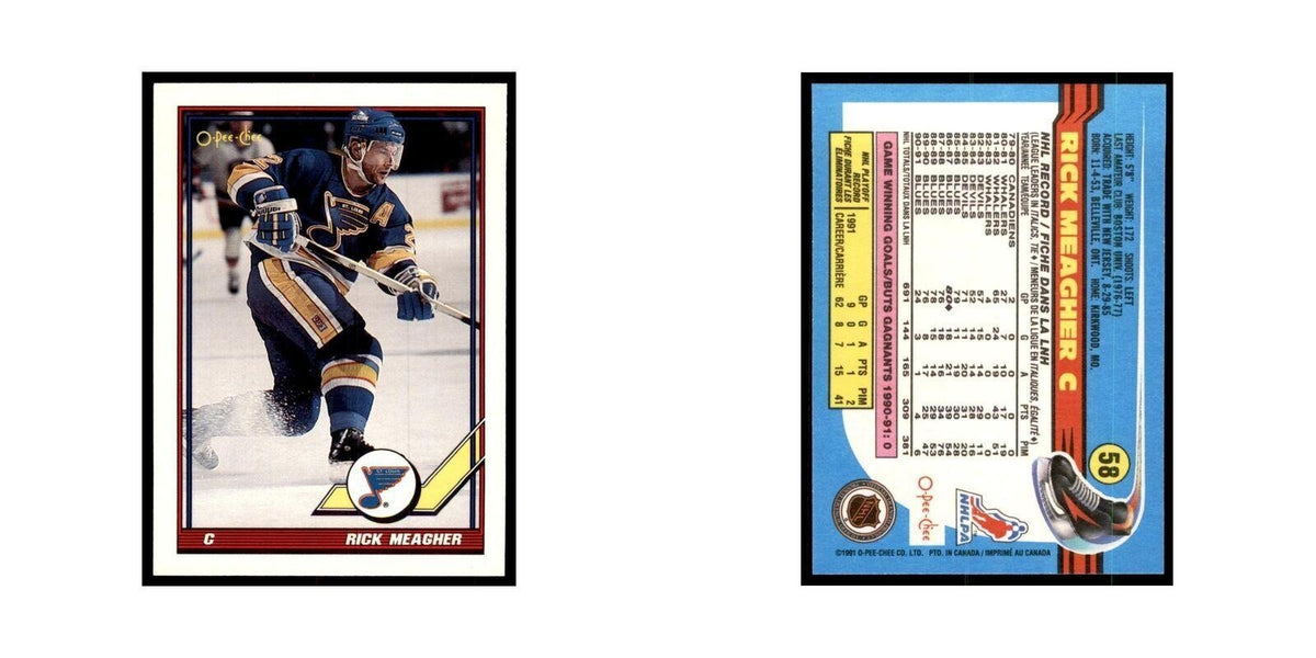 Rick Meagher 1991 O-Pee-Chee #58 St. Louis Blues Hockey Card NM