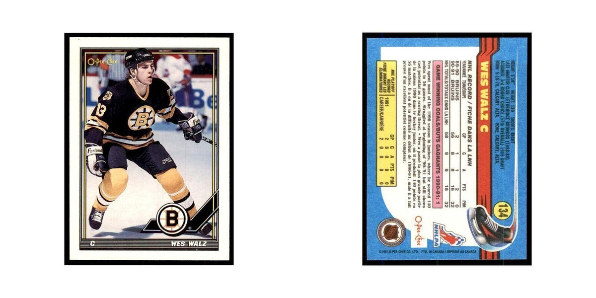 Wes Walz 1991 O-Pee-Chee #134 Boston Bruins Hockey Card NM