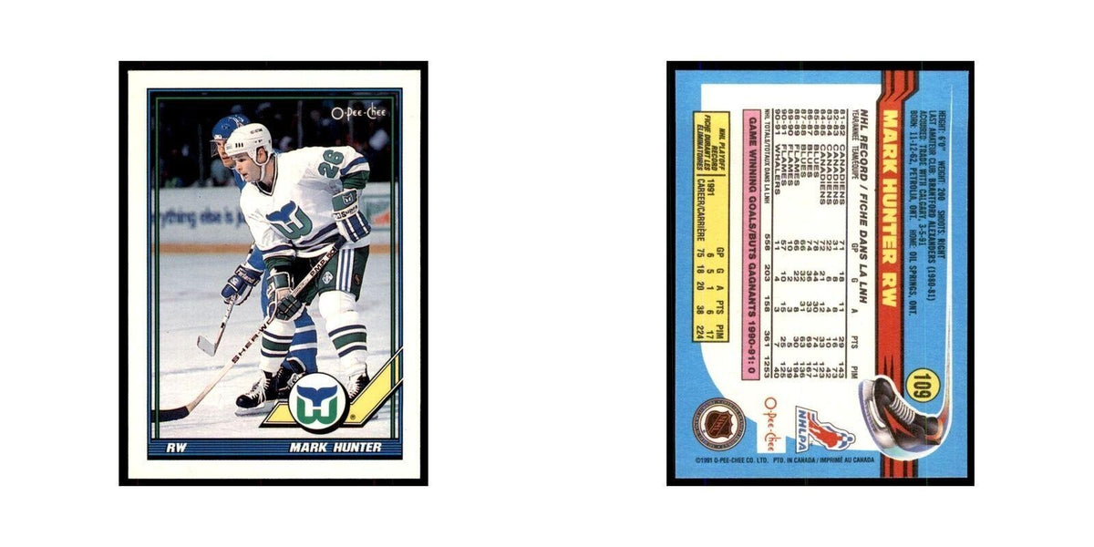 Mark Hunter 1991 O-Pee-Chee #109 Hartford Whalers Hockey Card NM