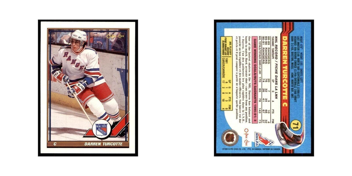 Darren Turcotte 1991 O-Pee-Chee #71 New York Rangers Hockey Card NM
