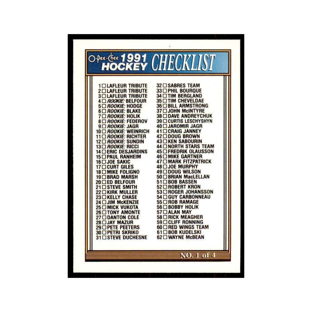 Checklist 1 1991 O-Pee-Chee #132 Hockey Card NM