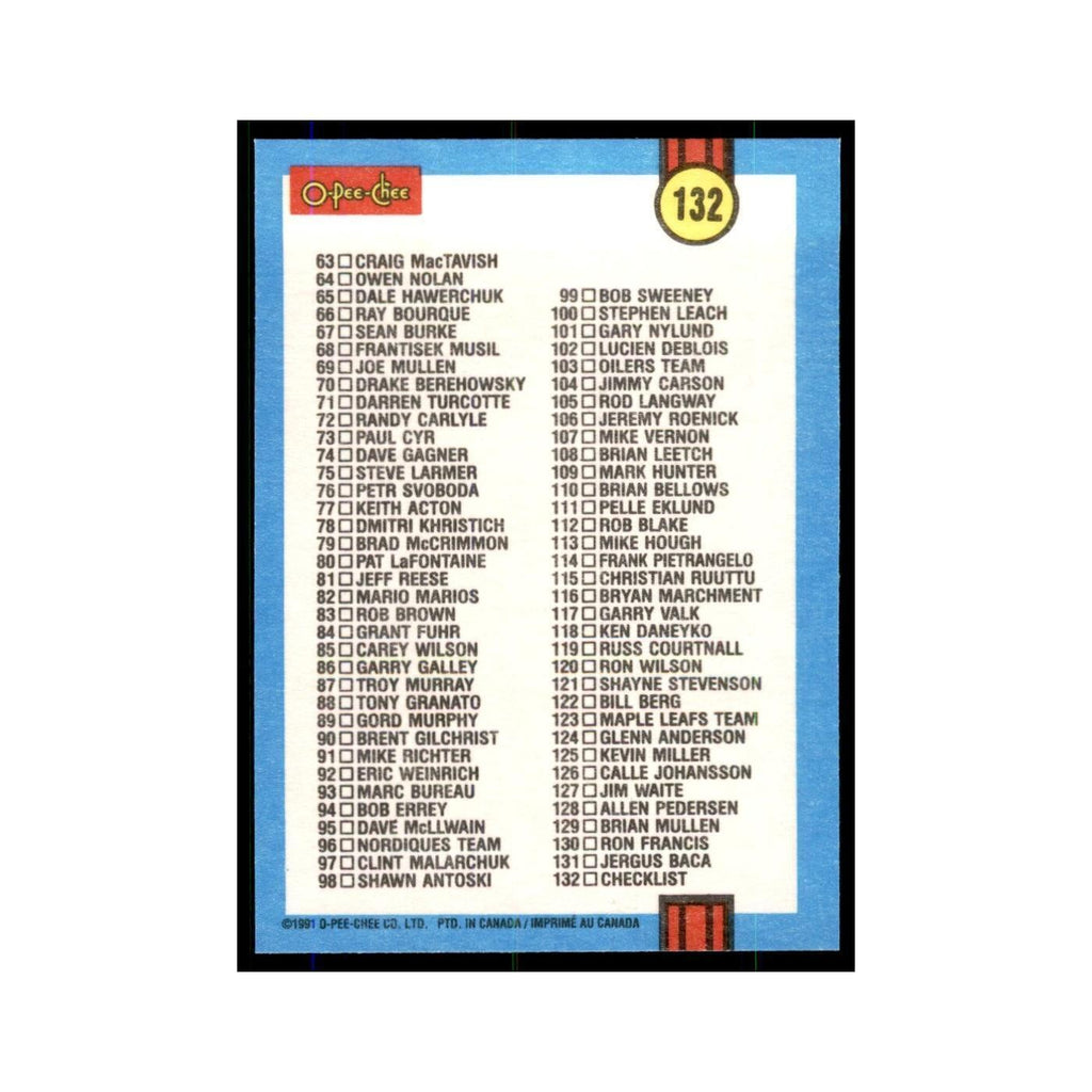 Checklist 1 1991 O-Pee-Chee #132 Hockey Card NM
