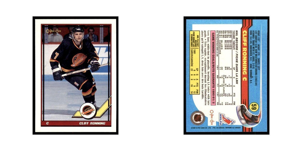 Cliff Ronning 1991 O-Pee-Chee #59 Vancouver Canucks Hockey Card NM