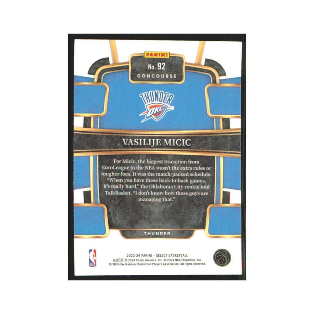 Vasilije Micic 2023 Panini Select #92 Oklahoma City Thunder Basketball Card NM