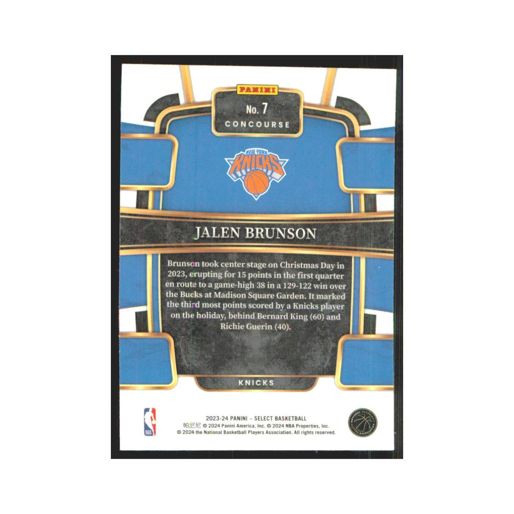 Jalen Brunson 2023 Panini Select #7 New York Knicks Basketball Card NM