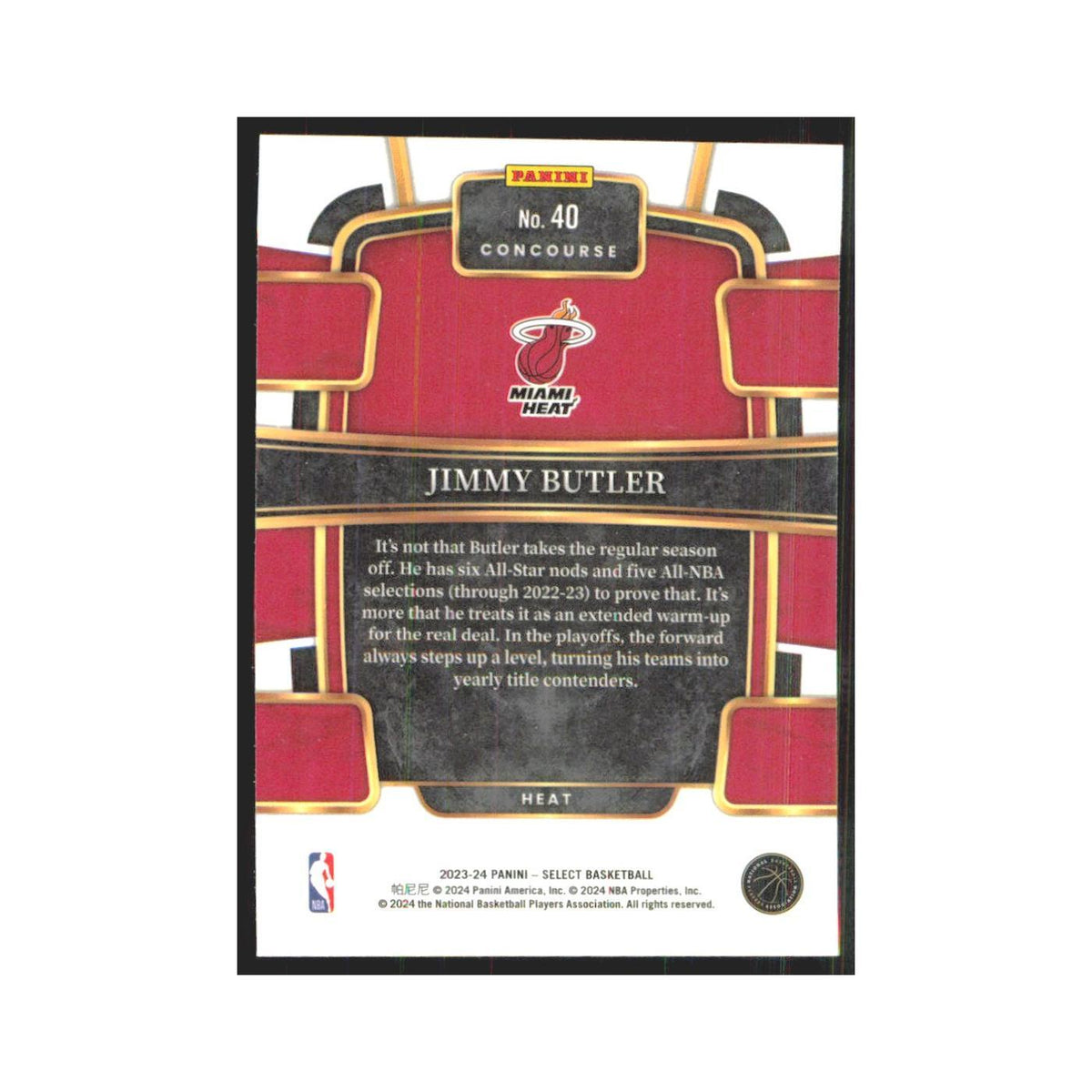 Jimmy Butler 2023 Panini Select #40 Miami Heat Basketball Card NM