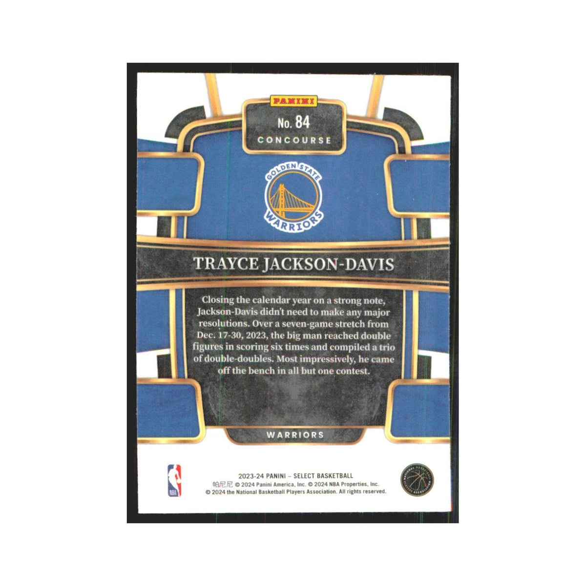 Trayce Jackson-Davis 2023 Panini Select #84 Golden State Warriors NM