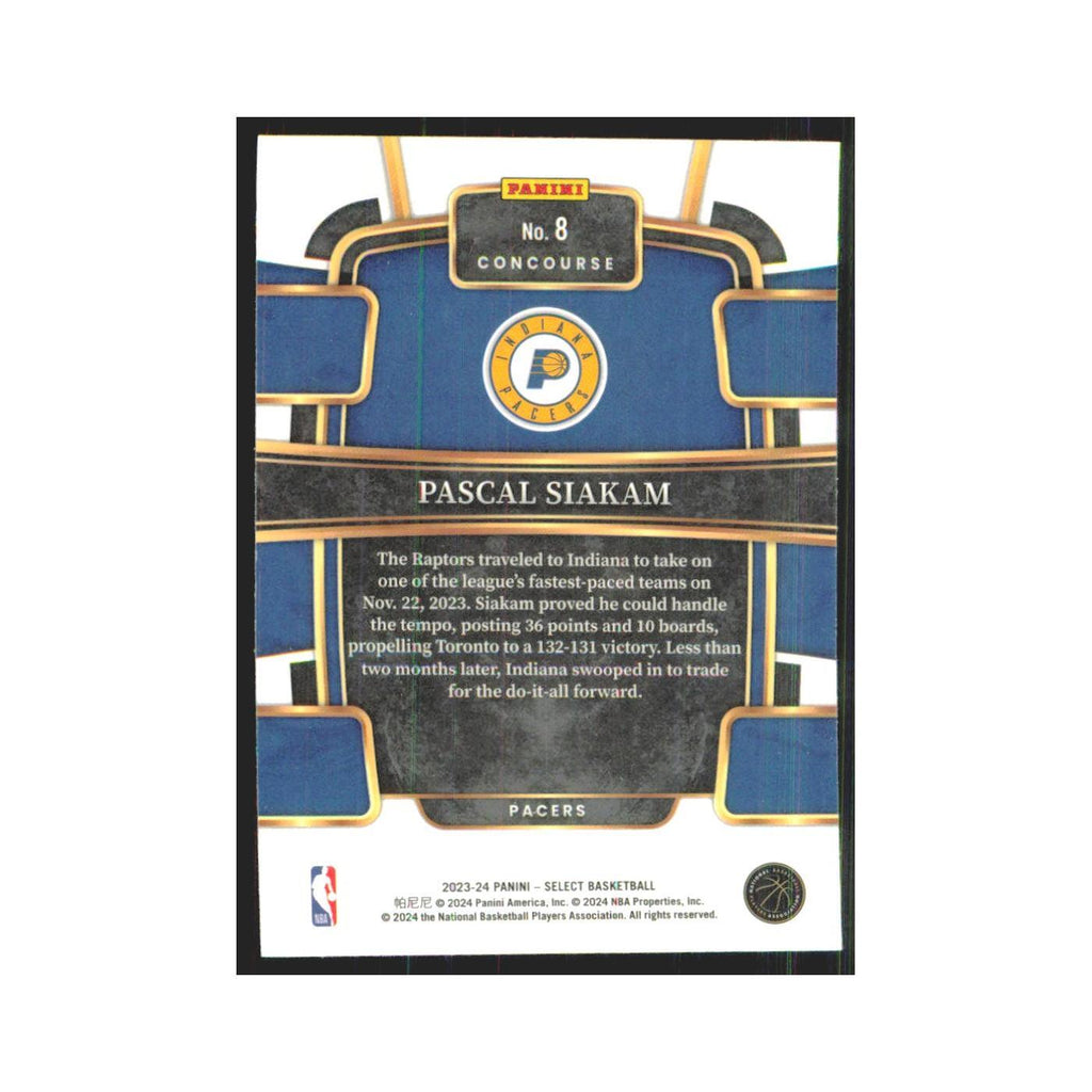 Pascal Siakam 2023 Panini Select #8 Indiana Pacers Basketball Card NM
