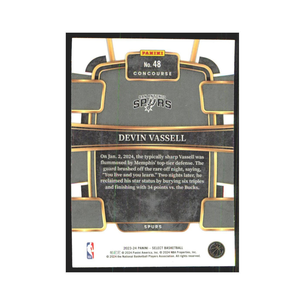 Devin Vassell 2023 Panini Select #48 San Antonio Spurs Basketball Card NM