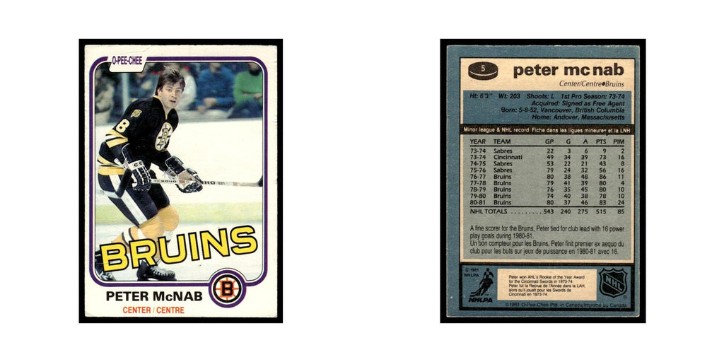 Peter McNab 1981 O-Pee-Chee #5 Boston Bruins Hockey Card EX