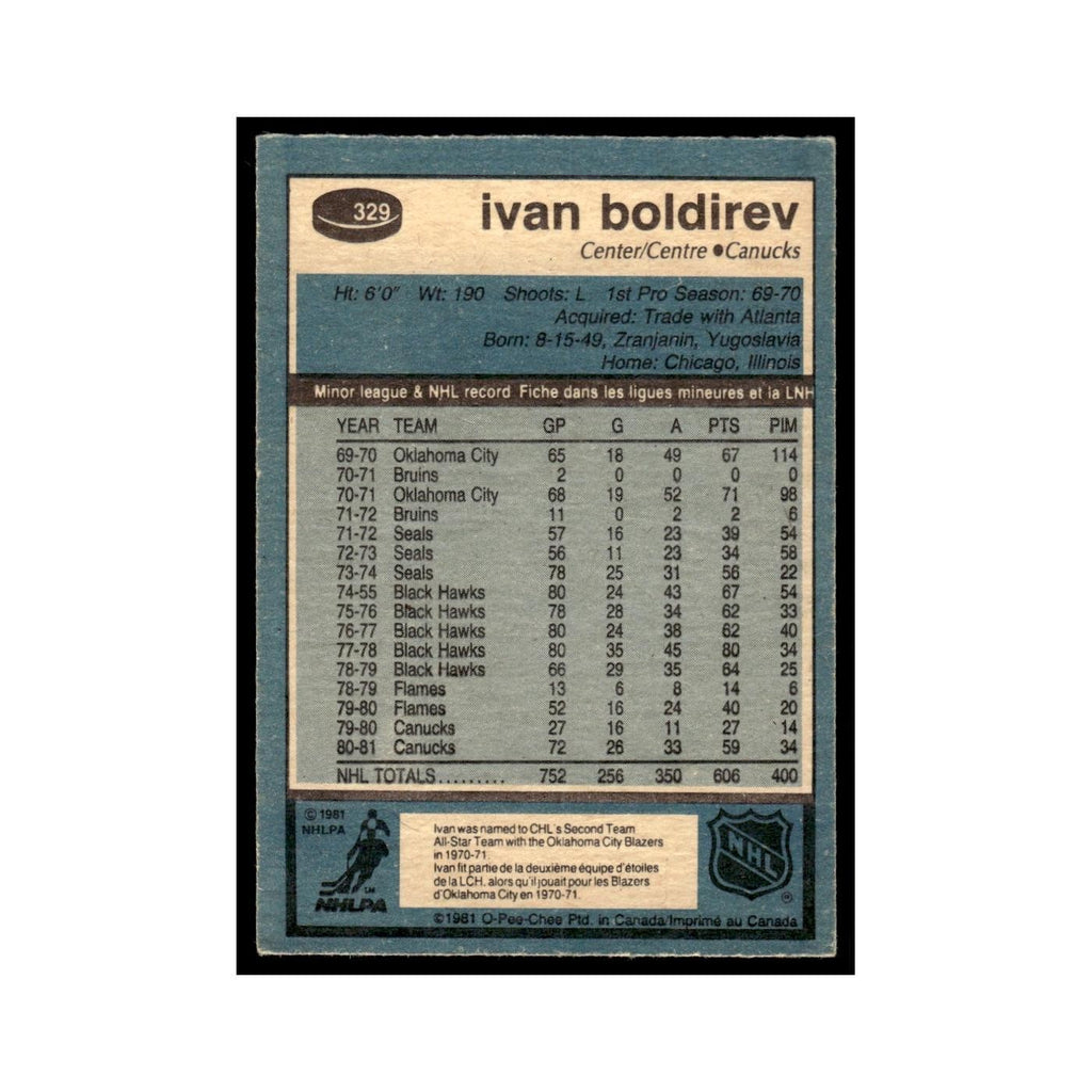 Ivan Boldirev 1981 O-Pee-Chee #329 Vancouver Canucks Hockey Card EX