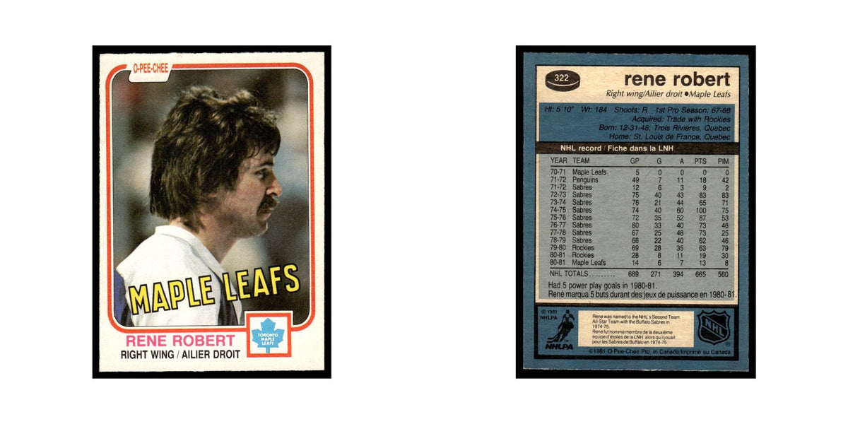 Rene Robert 1981 O-Pee-Chee #322 Toronto Maple Leafs Hockey Card EX