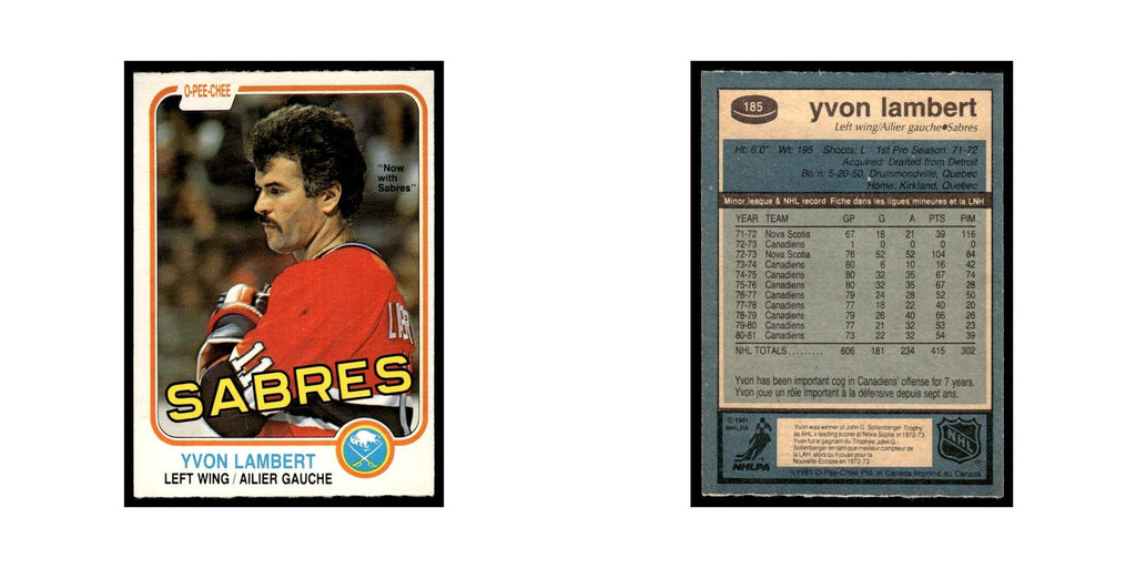 Yvon Lambert 1981 O-Pee-Chee #185 Buffalo Sabres Hockey Card EX
