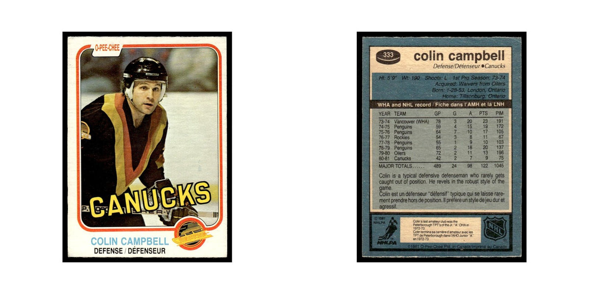 Colin Campbell 1981 O-Pee-Chee #333 Vancouver Canucks Hockey Card EX