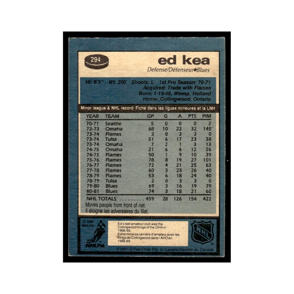 Ed Kea 1981 O-Pee-Chee #294 St. Louis Blues Hockey Card EX